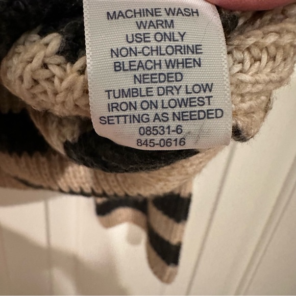 St. Johns Bay Striped Mock Neck Chunky Knit Sweater XXL in Tan and Charcoal Grey - Picture 7 of 8